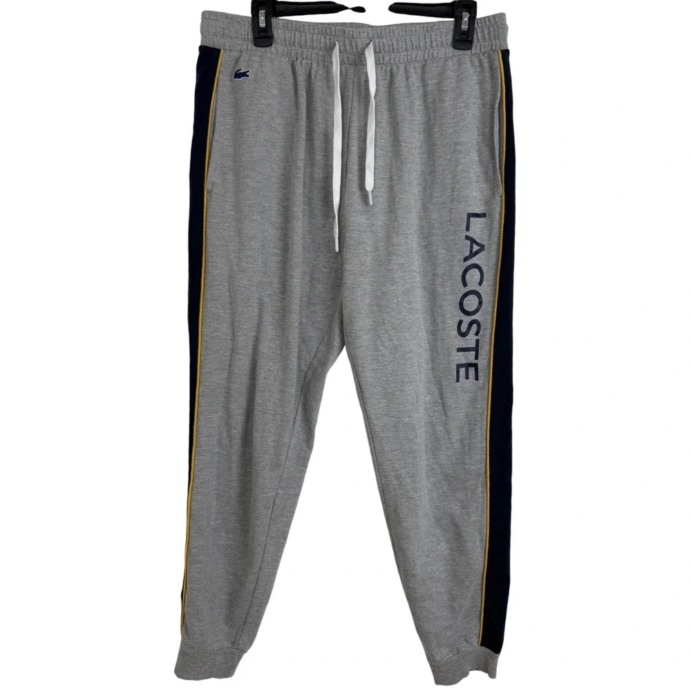 Lacoste Mens Sleepwear Lounge Pants‎ Track Joggers Gray Black Gold Side Stripe L